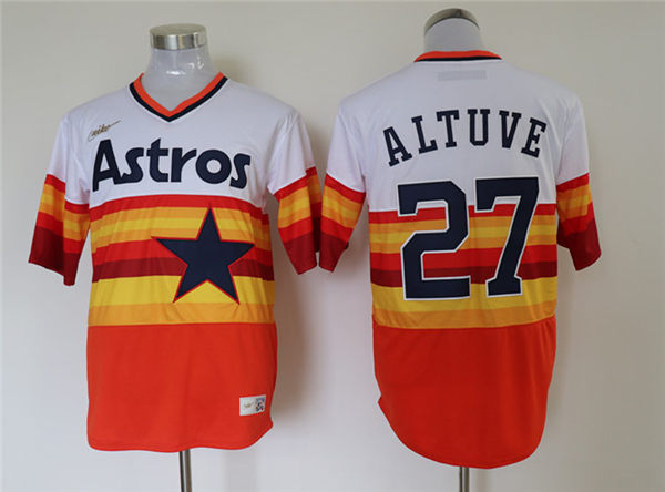 Men's Houston Astros #27 Jose Altuve Nike White Orange Cooperstown Collection Jersey
