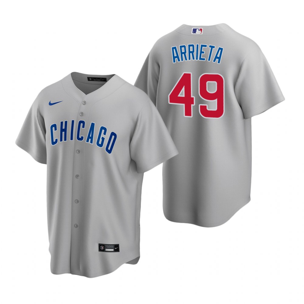 Men's Chicago Cubs #49 Jake Arrieta Nike Gray Road Cool Base Jersey