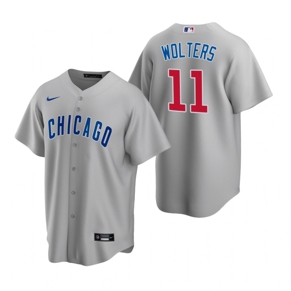 Men's Chicago Cubs #11 Tony Wolters Nike Gray Road Cool Base Jersey