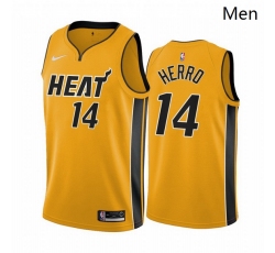 Men Miami Heat 14 Tyler Herro Yellow NBA Swingman 2020 21 Earned Edition Jersey