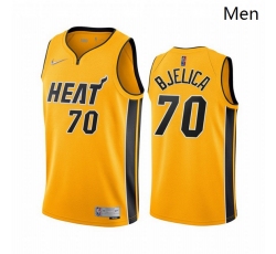 Men Miami Heat 70 Nemanja Bjelica Yellow NBA Swingman 2020 21 Earned Edition Jersey