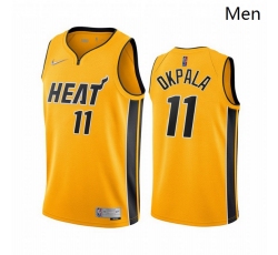 Men Miami Heat 11 KZ Okpala Yellow NBA Swingman 2020 21 Earned Edition Jersey