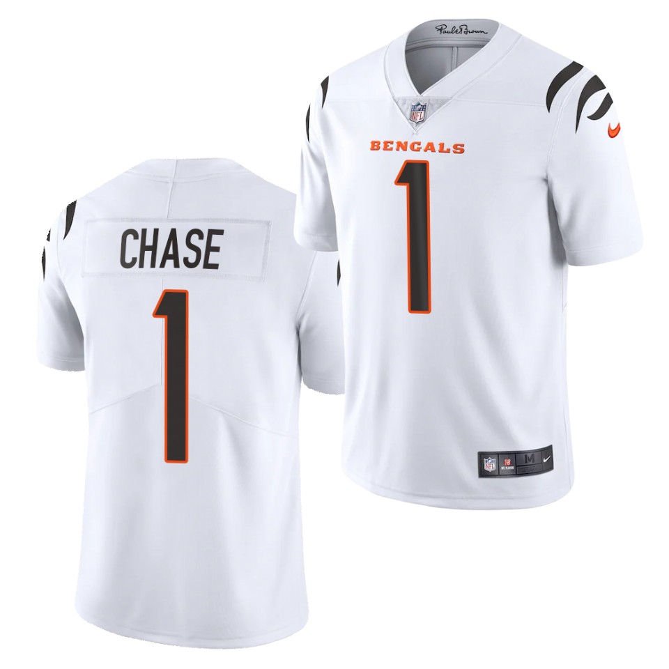 Men's Cincinnati Bengals #1 Ja'Marr Chase 2021 Nike White Vapor Limited Jersey