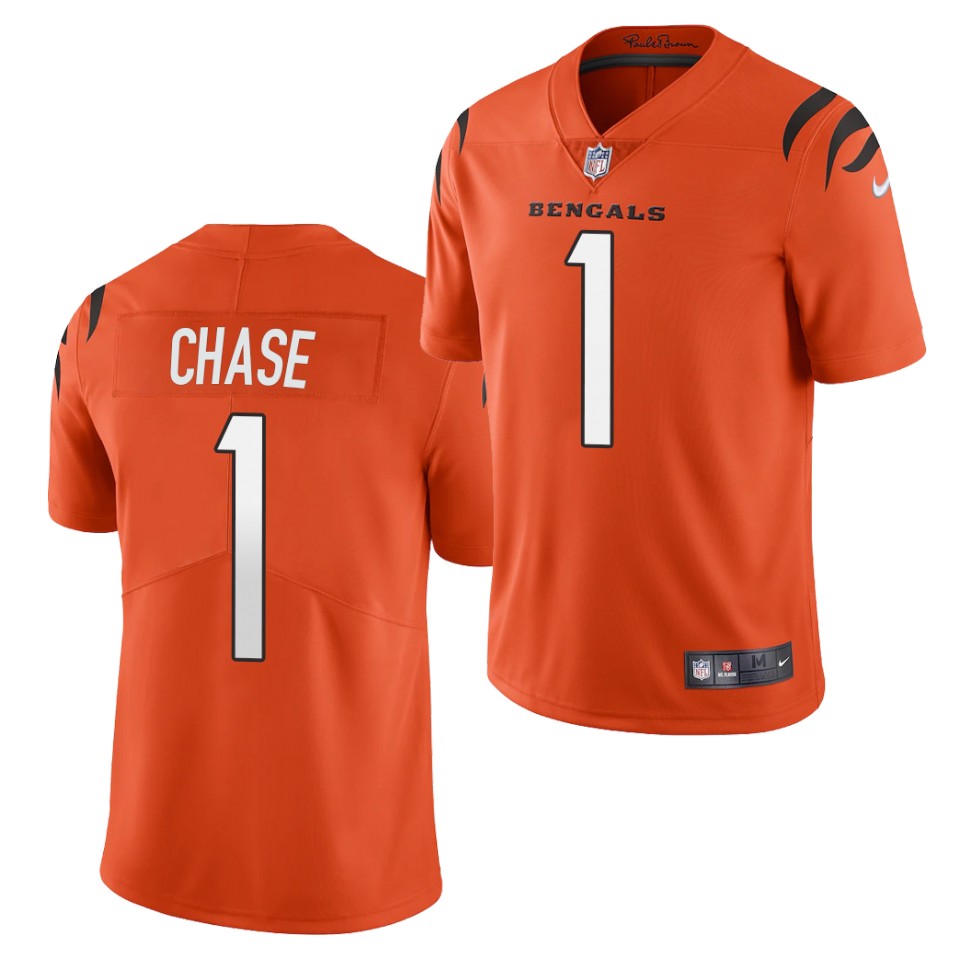 Men's Cincinnati Bengals #1 Ja'Marr Chase 2021 Nike Orange Alternate Vapor Limited Jersey