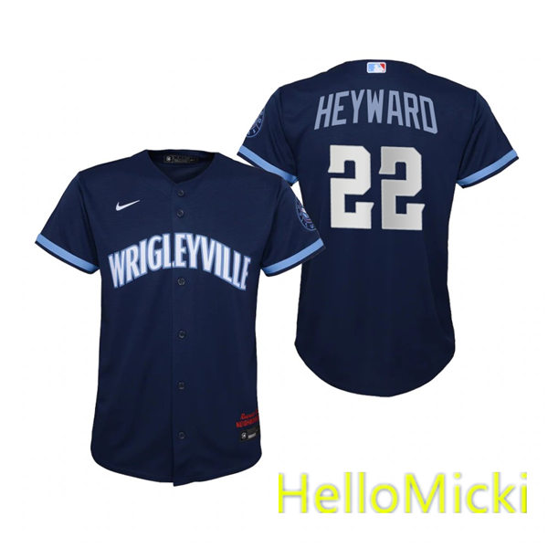 Youth Chicago Cubs #22 Jason Heyward Nike Navy 2021 City Connect Jersey