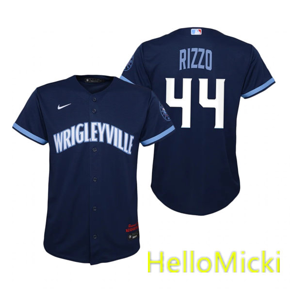 Youth Chicago Cubs #44 Anthony Rizzo Nike Navy 2021 City Connect Jersey