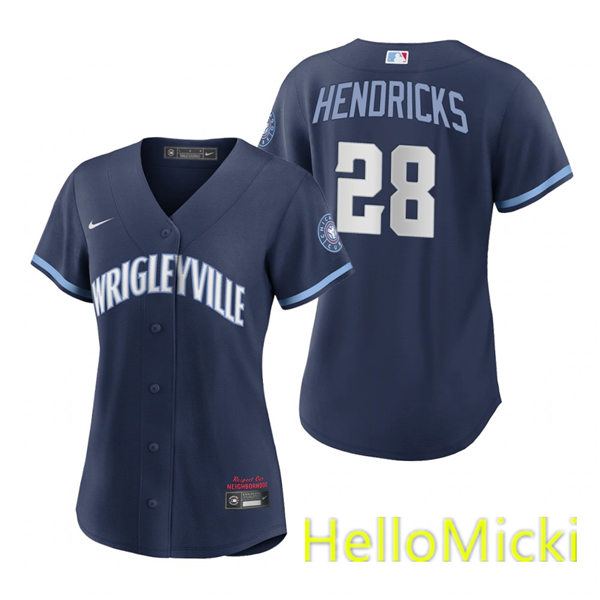 Womens Chicago Cubs #28 Kyle Hendricks Nike Navy 2021 City Connect Jersey