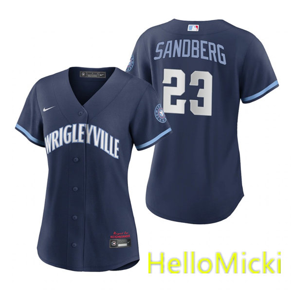 Womens Chicago Cubs #23 Ryne Sandberg Nike Navy 2021 City Connect Jersey