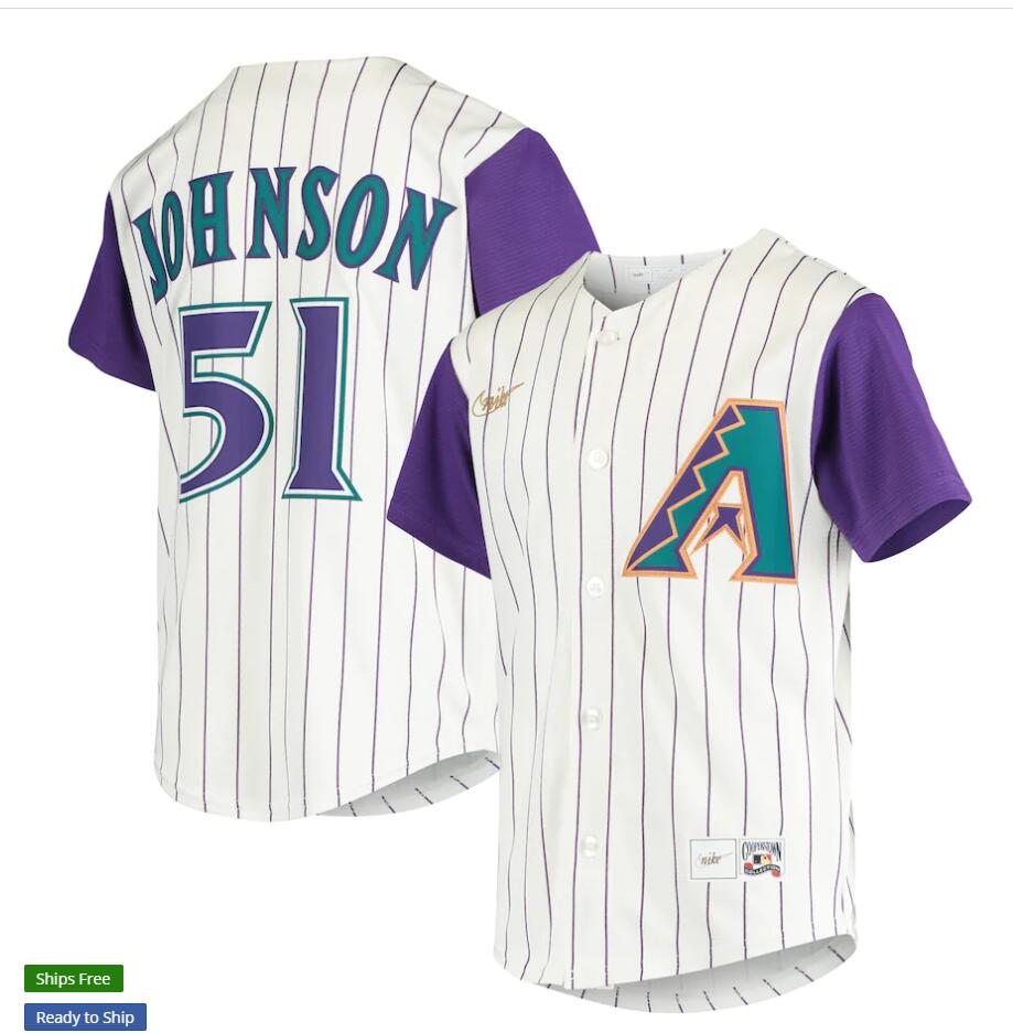 Mens Arizona Diamondbacks #51 Randy Johnson Stitched Nike Cream Cooperstown Collection Jersey