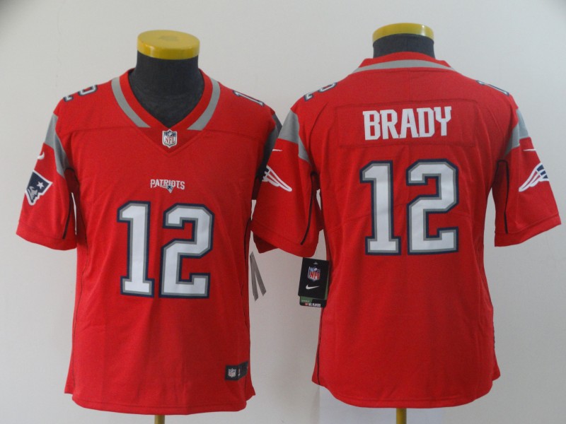 Youth New England Patriots #12 Tom Brady Red Nike Vapor Player Limited Jersey
