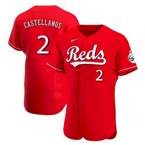 Mens Cincinnati Reds #2 Nick Castellanos Nike Scarlet Alternate Reds Flex Base Jersey