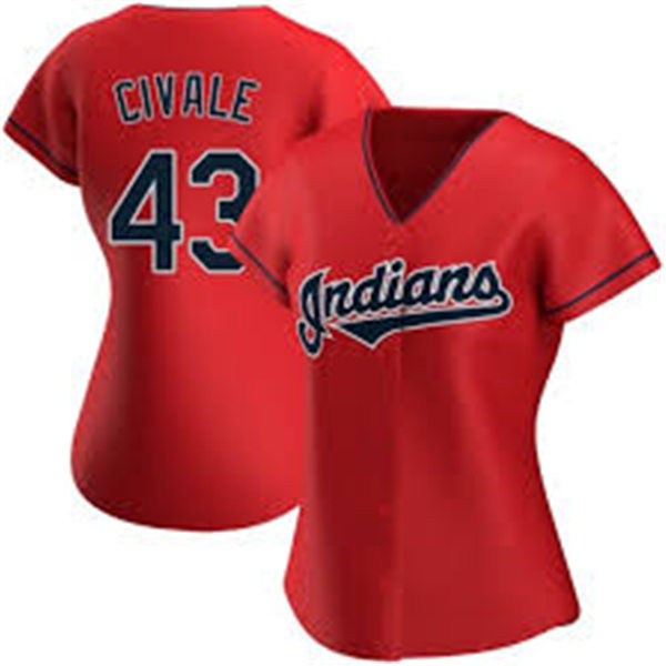 Womens Cleveland Indians #43 Aaron Civale Nike Red Cool Base Jersey