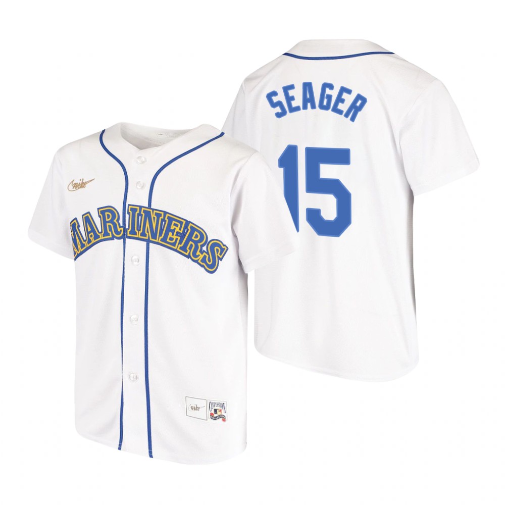 Youth Seattle Mariners #15 Kyle Seager Nike White Cooperstown Collection Jersey