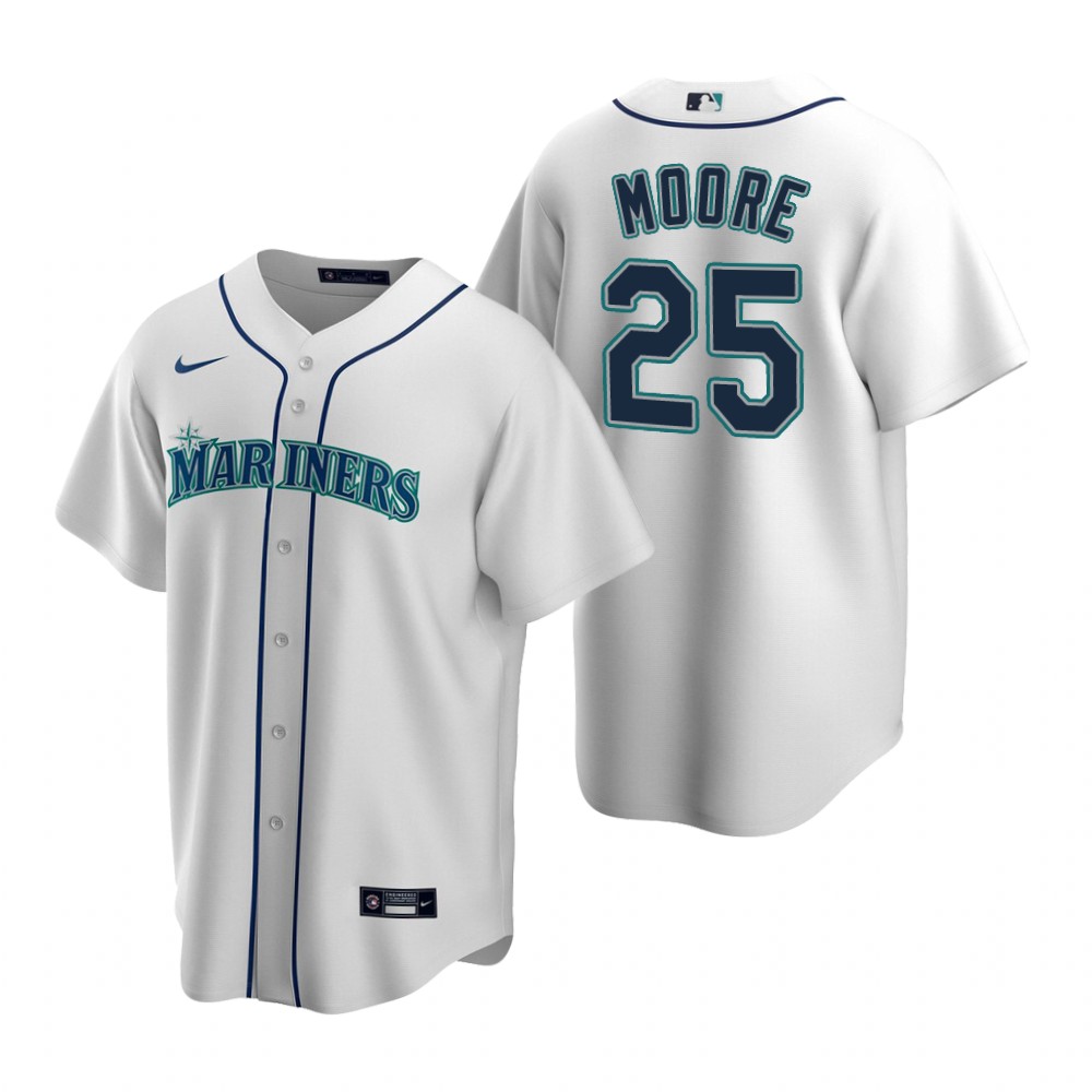 Men's Seattle Mariners #25 Dylan Moore Nike White Home Cool Base Jersey