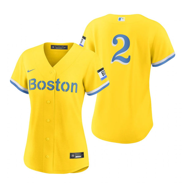 Womens Boston Red Sox #2 Xander Bogaerts Nike Yellow 2021 City Connect Jersey