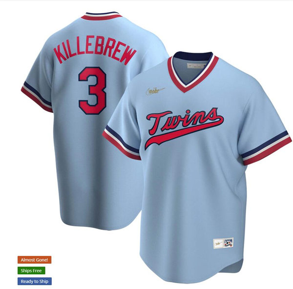 Mens Minnesota Twins #3 Harmon Killebrew Nike Light Blue Cooperstown Collection Player Jersey