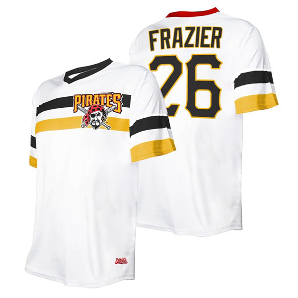 Mens Pittsburgh Pirates #26 Adam Frazier White Cooperstown Collection V-Neck Jersey