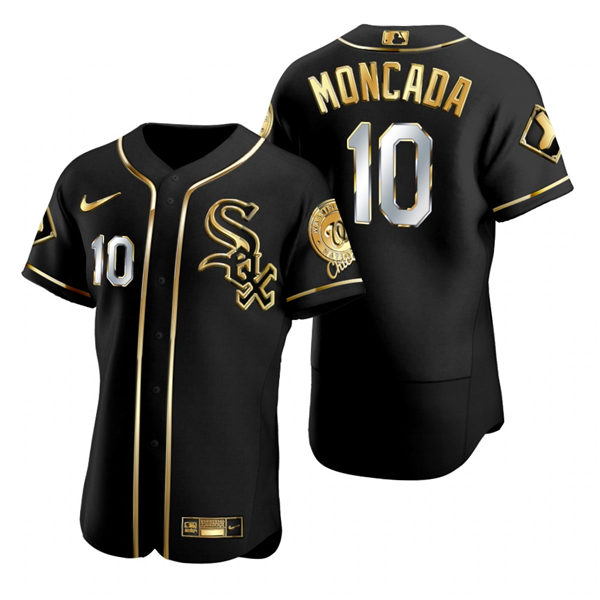 Mens Chicago White Sox #10 Yoan Moncada Nike Black Golden Edition Stitched Jersey