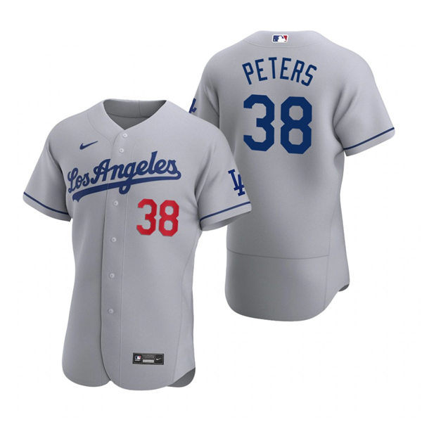 Mens Los Angeles Dodgers #38 DJ Peters Grey Los Angeles Nike FlexBase Jersey