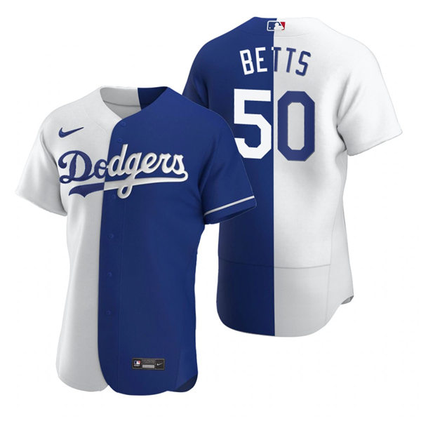 Mens Los Angeles Dodgers #50 Mookie Betts Nike White Royal Split Two-Tone Jersey
