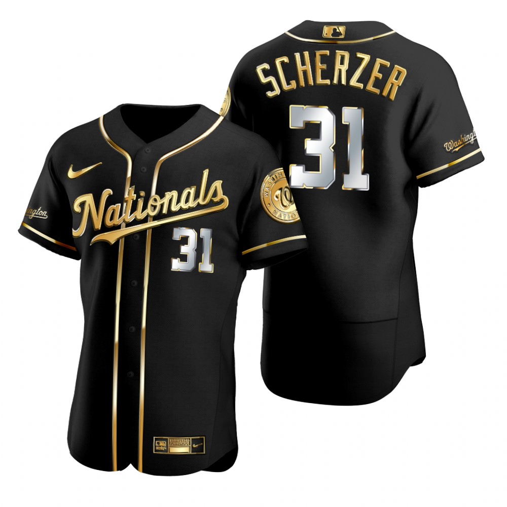 Mens Washington Nationals #31 Max Scherzer Nike Black Golden Edition Stitched Jersey
