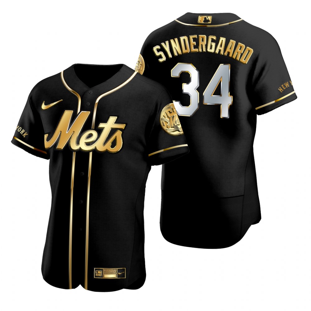 Mens New York Mets #34 Noah Syndergaard Nike Black Golden Edition Stitched Jersey