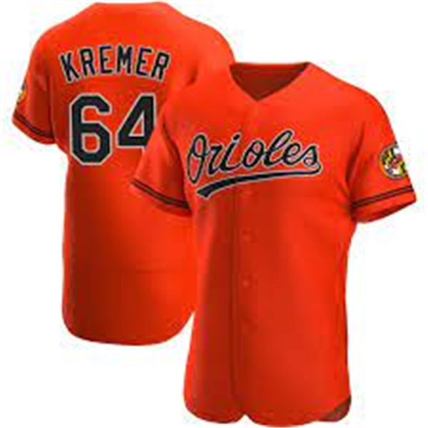 Mens Baltimore Orioles #64 Dean KremerNike Orange Alternate Flexbase Jersey