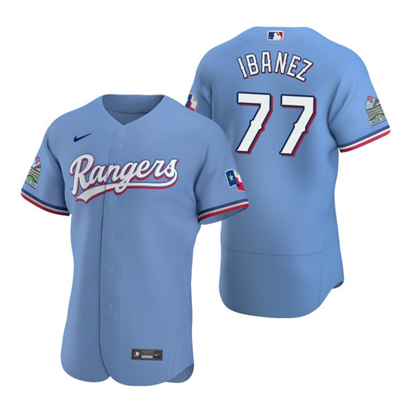 Mens Texas Rangers #77 Andy Ibanez Nike Light Blue Alternate FlexBase Player Jersey