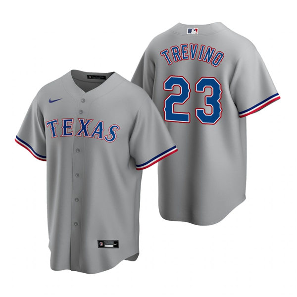 Mens Texas Rangers #23 Jose Trevino Nike Grey Road CoolBase Player Jersey