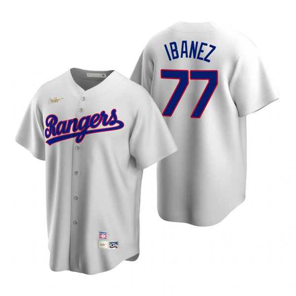 Mens Texas Rangers #77 Andy Ibanez Nike White Cooperstown Collection Jersey