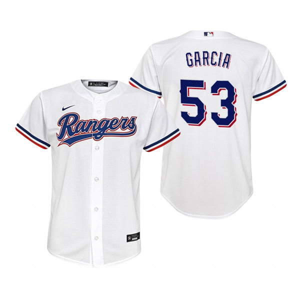 Youth Texas Rangers #53 Adolis Garcia Nike White Home Stitched Jersey