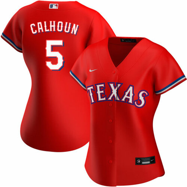 Womens Texas Rangers #5 Willie Calhoun Nike Red Alternate Stitched Jersey