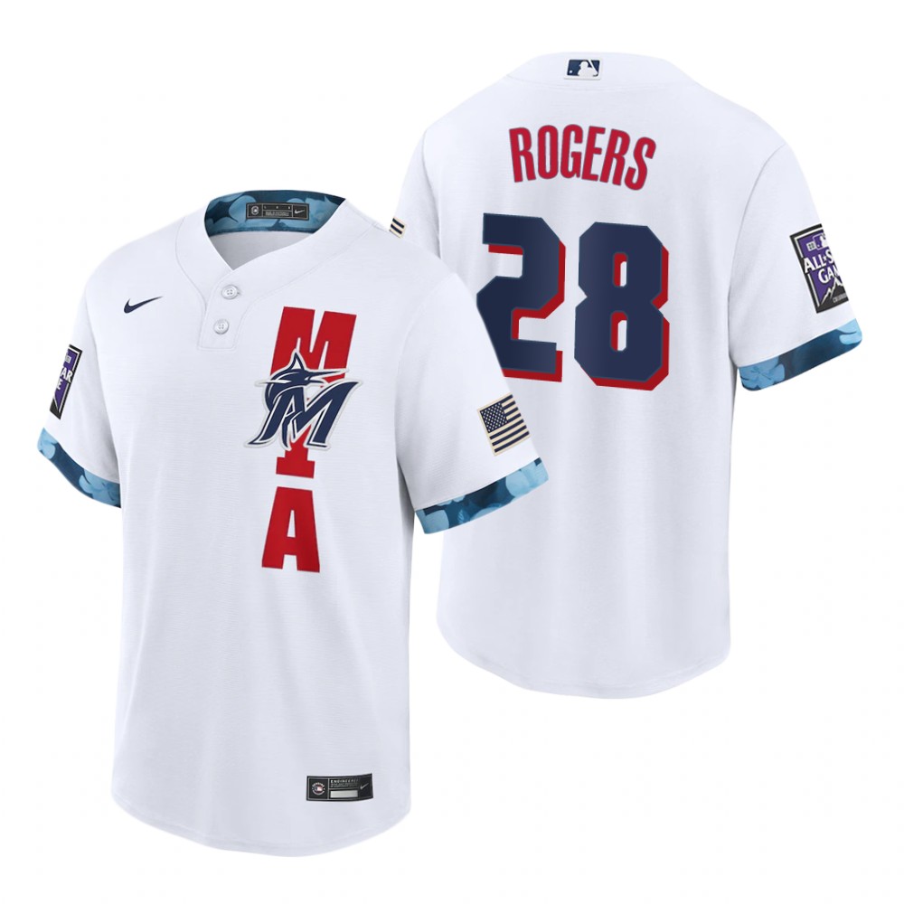 Mens Miami Marlins #28 Trevor Rogers Nike White Stitched 2021 MLB All-Star Game Jersey