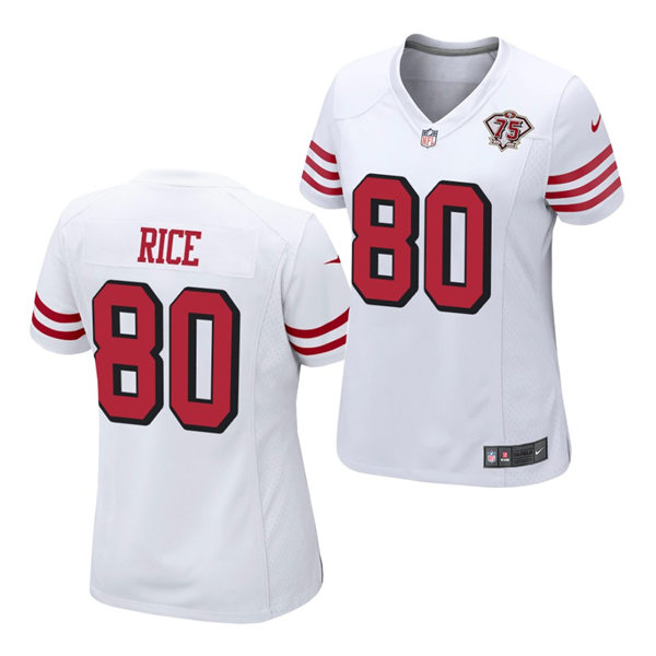 Womens San Francisco 49ers #80 Jerry Rice Nike White Retro 1994 75th Anniversary Throwback Classic Limited Jersey