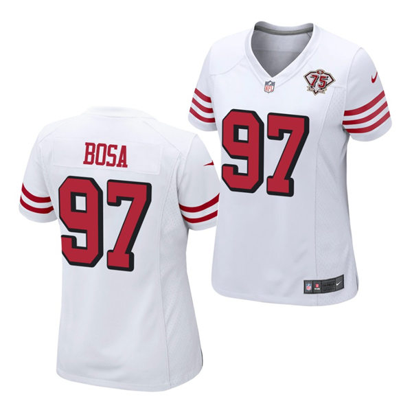 Womens San Francisco 49ers #97 Nick Bosa White Retro 1994 75th Anniversary Throwback Classic Limited Jersey