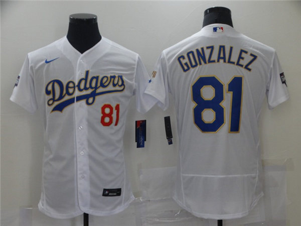 Mens Los Angeles Dodgers #81 Victor Gonzalez Nike White Gold 2021 Gold Program Player Jersey