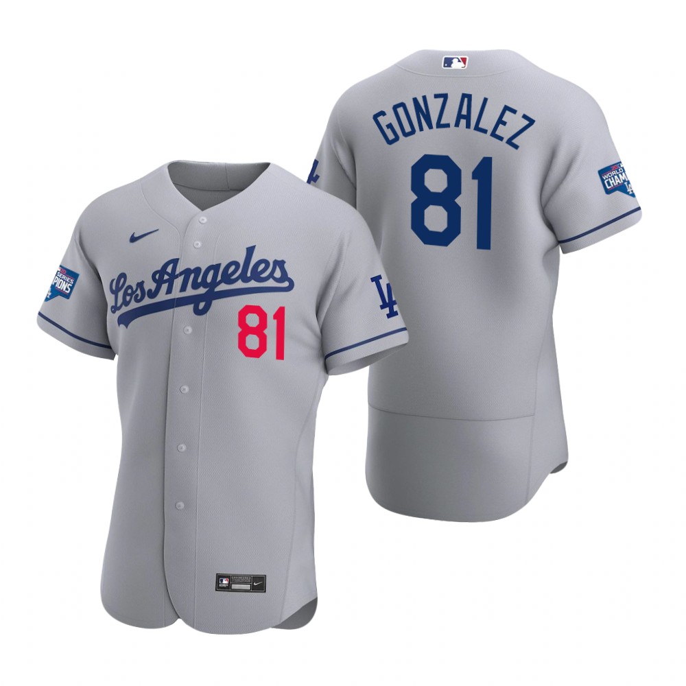 Mens Los Angeles Dodgers #81 Victor Gonzalez Grey Los Angeles Nike Flex base Baseball Jersey