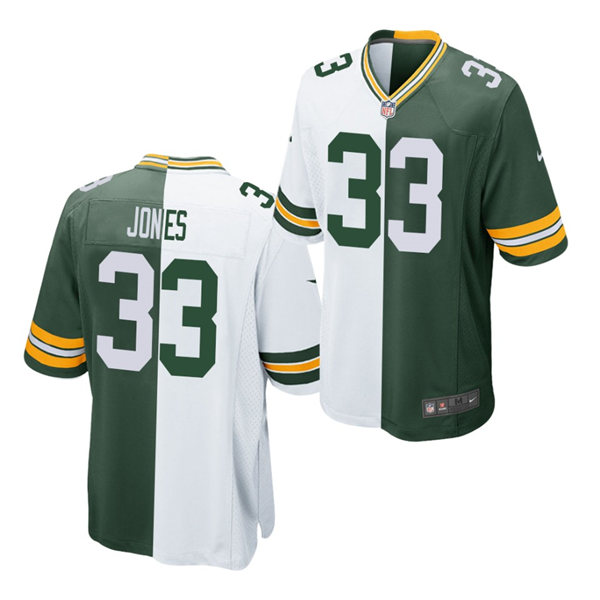 Mens Green Bay Packers #33 Aaron Jones Nike White Green Split Two Tone Jersey