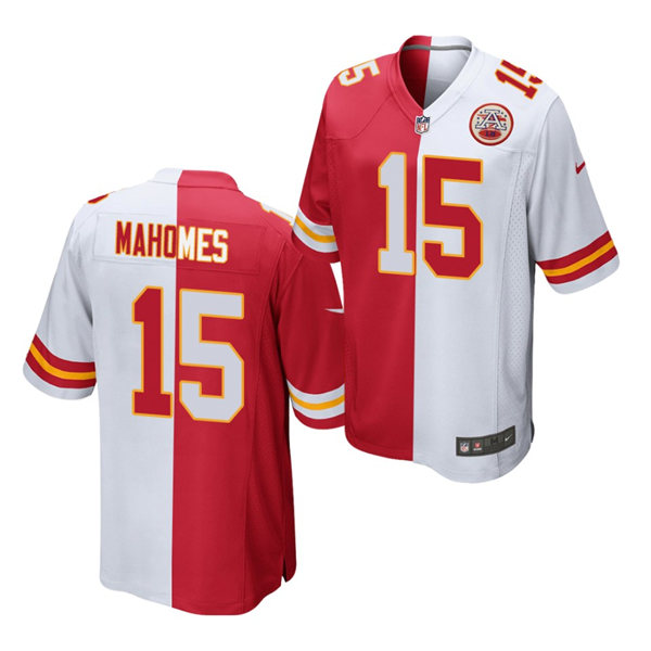 Mnes Kansas City Chiefs #15 Patrick Mahomes Nike Red White Split Two Tone Jersey