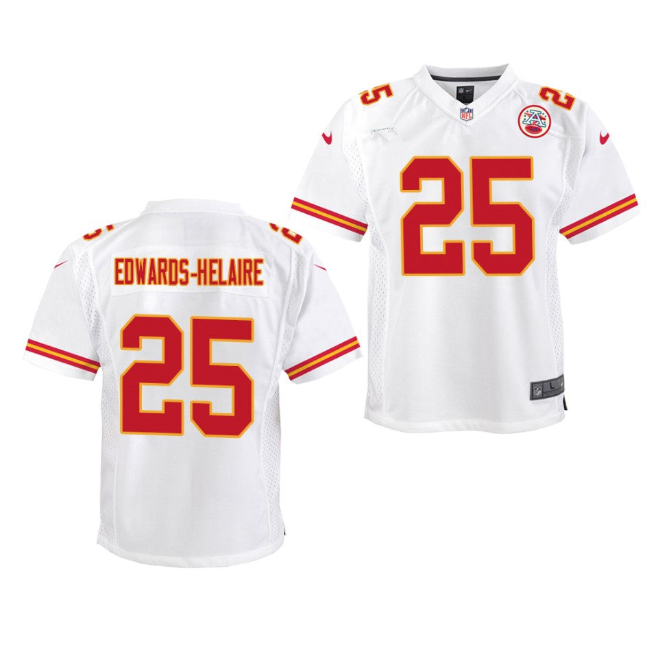 Youth Kansas City Chiefs #25 Clyde Edwards-Helaire Nike White Game Jersey