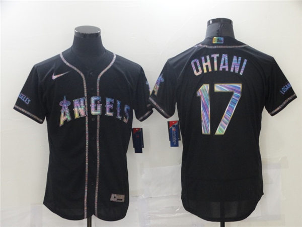 Mens Los Angeles Angels #17 Shohei Ohtani Nike Black Holographic Golden Edition Jersey
