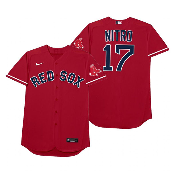 Mens Boston Red Sox #17 Boston Red Sox Nathan Eovaldi Nike Red 2021 Players' Weekend Nickname Nitro Jersey