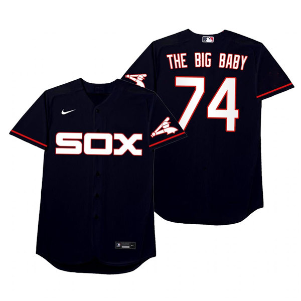 Mens Chicago White Sox #74 Eloy Jimenez The Nike Navy 2021 Players' Weekend Nickname Big Baby Jersey