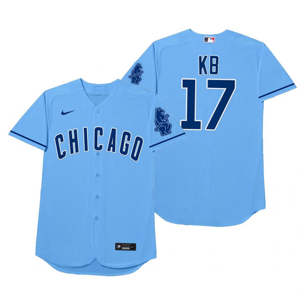 Mens Chicago Cubs #17 Kris Bryant Nike Powder Blue 2021 Players' Weekend Nickname KB Jersey