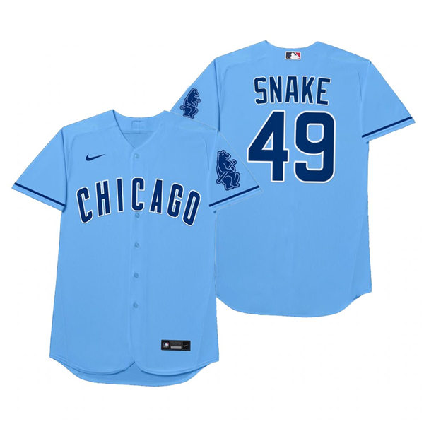 Mens Chicago Cubs #49 Jake Arrieta Nike Powder Blue 2021 Players' Weekend Nickname Snake Jersey