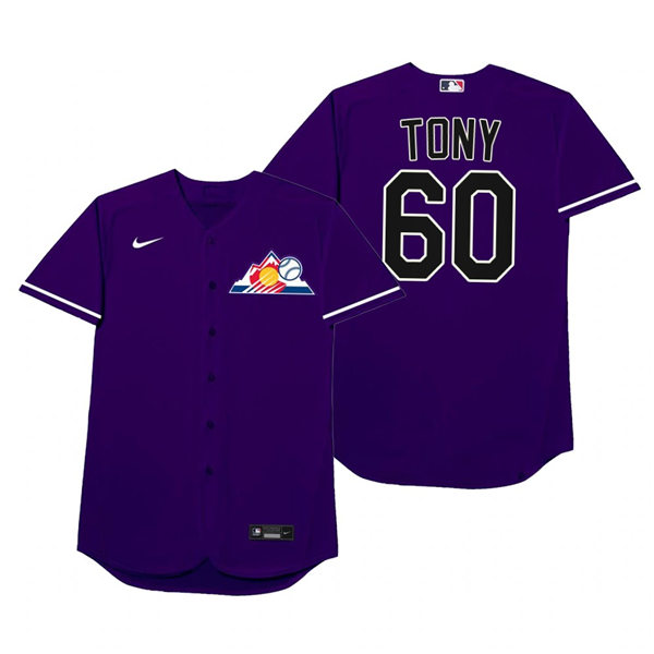 Mens Colorado Rockies #60 Mychal Givens Nike Purple 2021 Players' Weekend Nickname Tony Jersey