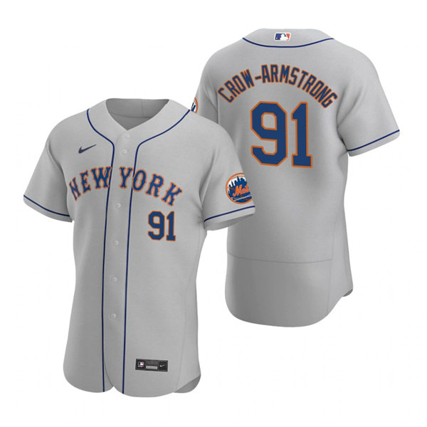 Mens New York Mets #91 Pete Crow-Armstrong Gray Road Stitched Nike MLB FlexBase Jersey