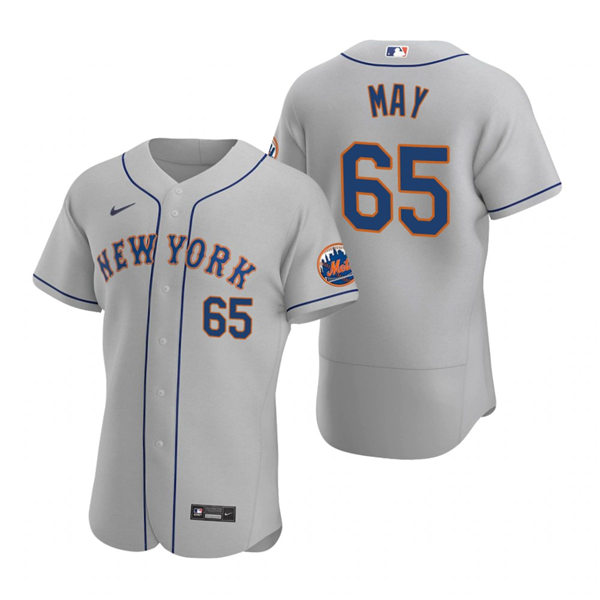 Mens New York Mets #65 Trevor May Gray Road Stitched Nike MLB FlexBase Jersey