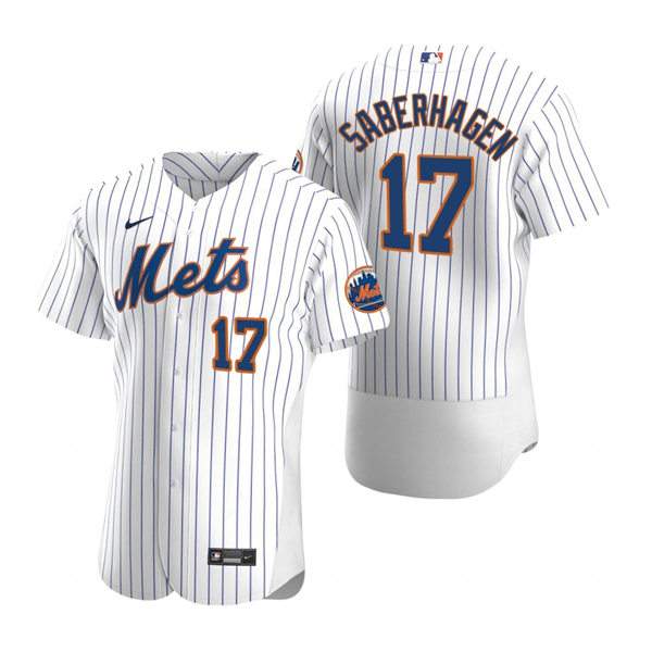 Mens New York Mets Retired Player #17 Bret Saberhagen Nike Home White Pinstripe FlexBase Jersey