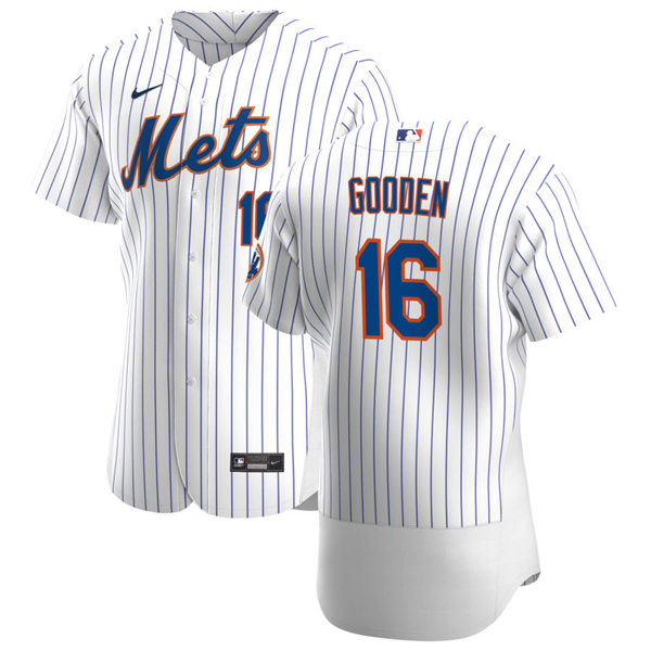 Mens New York Mets Retired Player #16 Dwight Gooden Nike Home White Pinstripe FlexBase Jersey